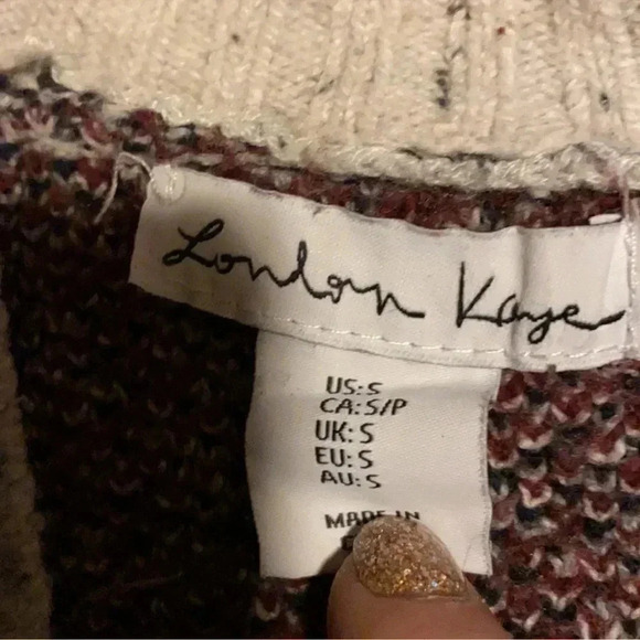 London Kayn Dark Color Diamond Design Cream sweater cardigan-size Small - Picture 2 of 4